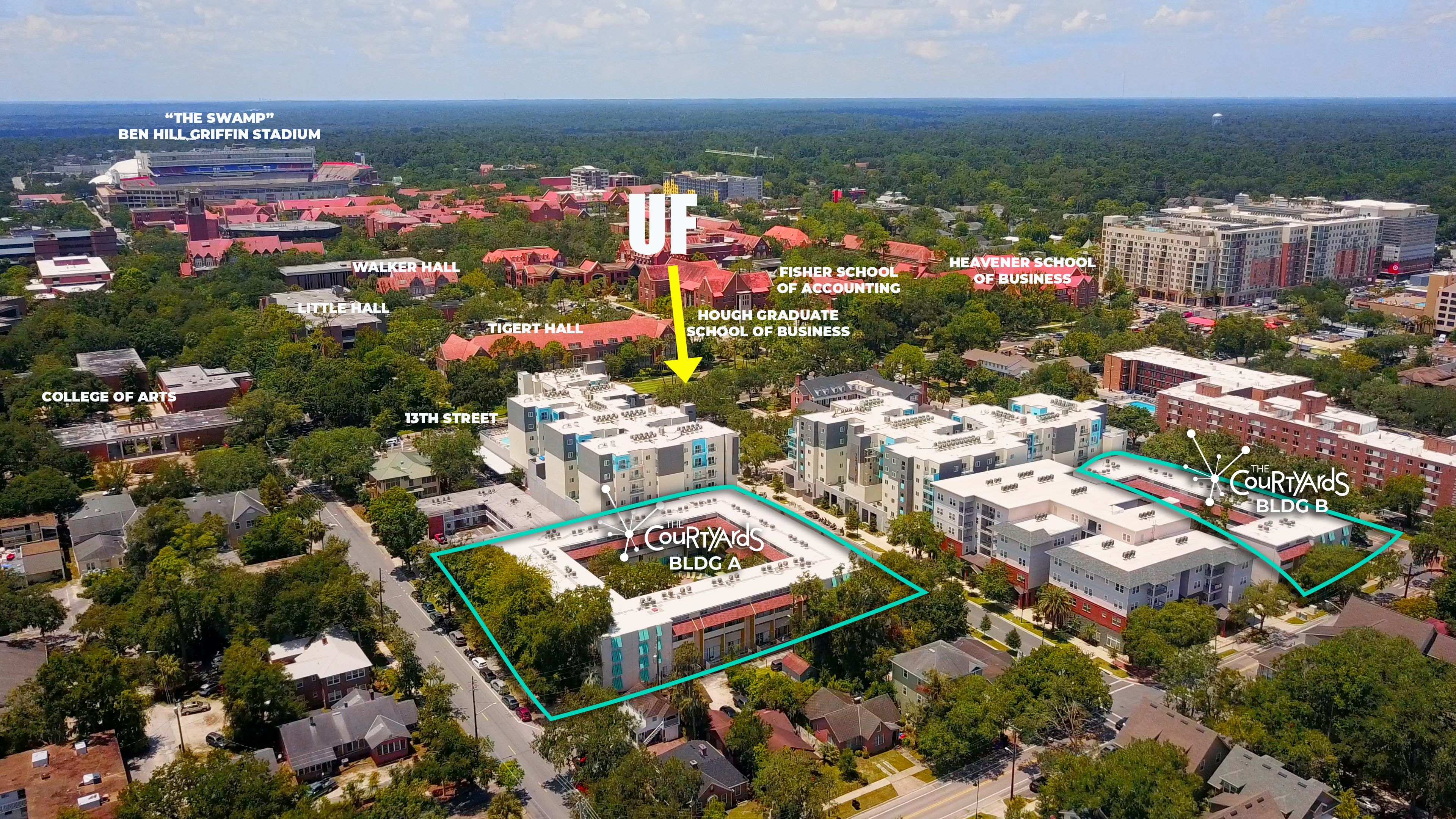 Aerial View of The Courtyards and UF